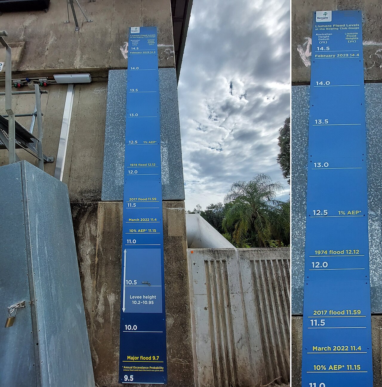 Flood level markers in Lismore, New South Wales