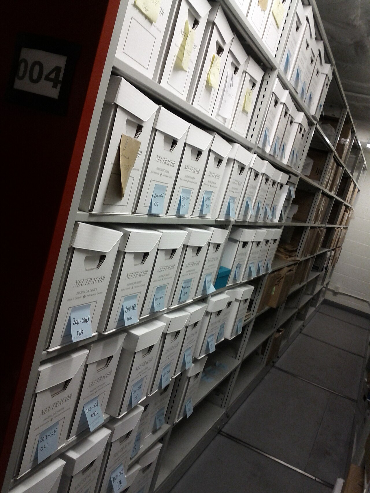 Shelves and boxes of archival records